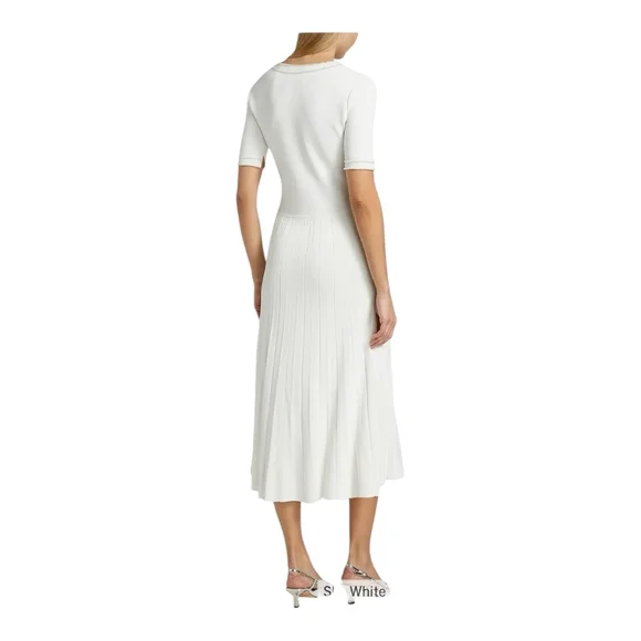 Elie Tahari White Robin Pearl Embellished Midi Sweater Dress Size Large - Picture 5 of 13